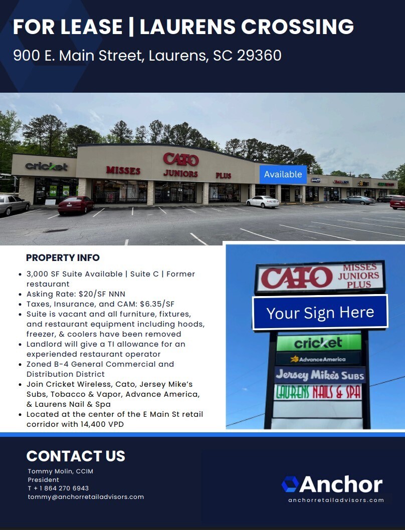 900 E Main St, Laurens, SC for lease Building Photo- Image 1 of 3