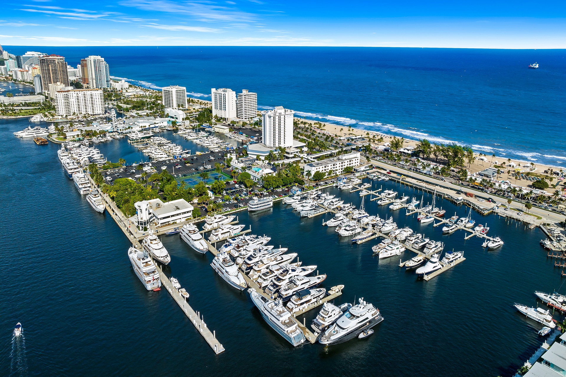 Fort Lauderdale Beach, marina and Intracoastal Waterway from above