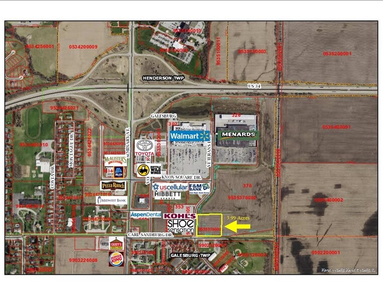 E. Carl Sandburg and Veterans Dr, Galesburg, IL for sale - Aerial - Image 1 of 3