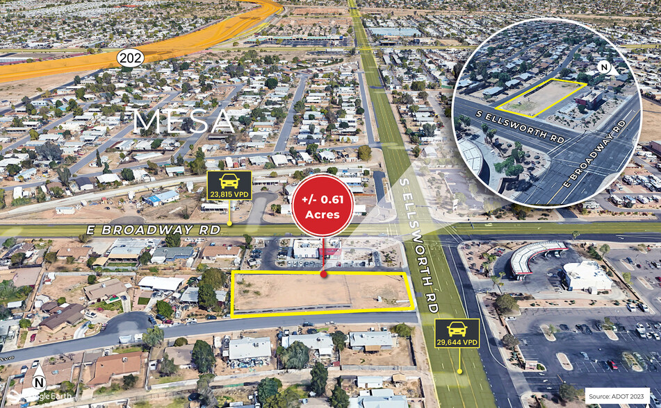 SWC Ellsworth & Broadway, Mesa, AZ for lease - Aerial - Image 2 of 3