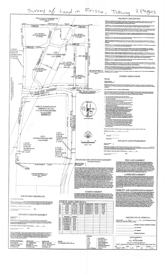 Dallas NorthTollway, Frisco, TX for lease Plat Map- Image 1 of 3