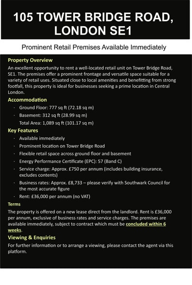 105 Tower Bridge Rd, London for lease - Building Photo - Image 2 of 7