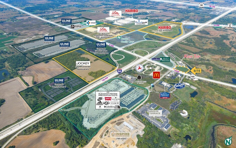 I-94 & Hwy 165, Pleasant Prairie, WI for lease - Aerial - Image 3 of 3