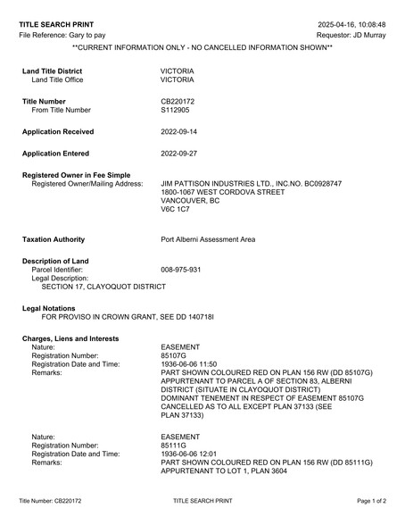 Vancouver Island Sites - Port Albion, Ucluelet, BC for sale - Site Plan - Image 3 of 4