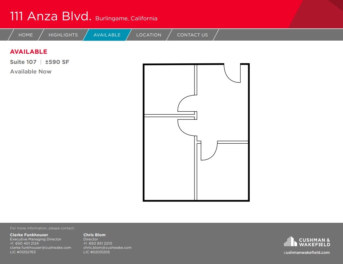 111 Anza Blvd, Burlingame, CA for lease Floor Plan- Image 1 of 1