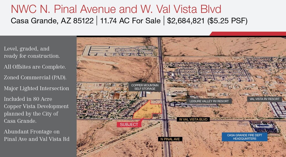 Pinal Ave & Val Vista Blvd, Casa Grande, AZ for sale - Aerial - Image 1 of 1