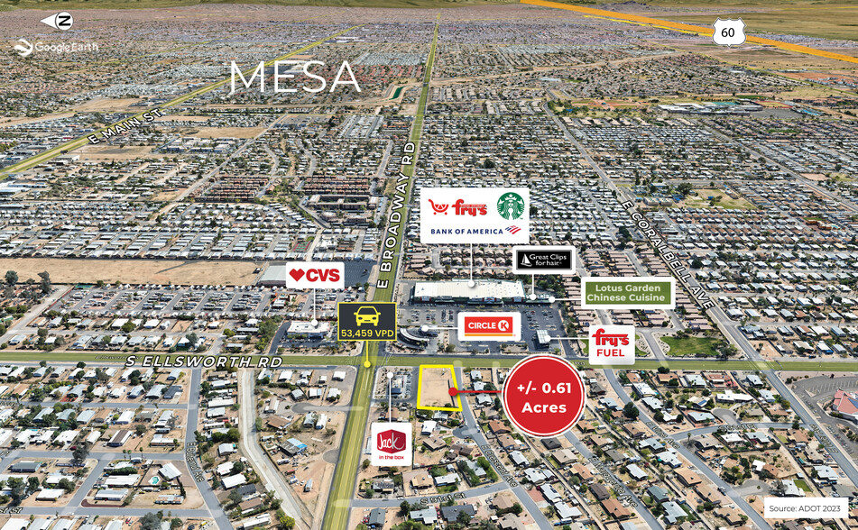 SWC Ellsworth & Broadway, Mesa, AZ for lease - Aerial - Image 1 of 3