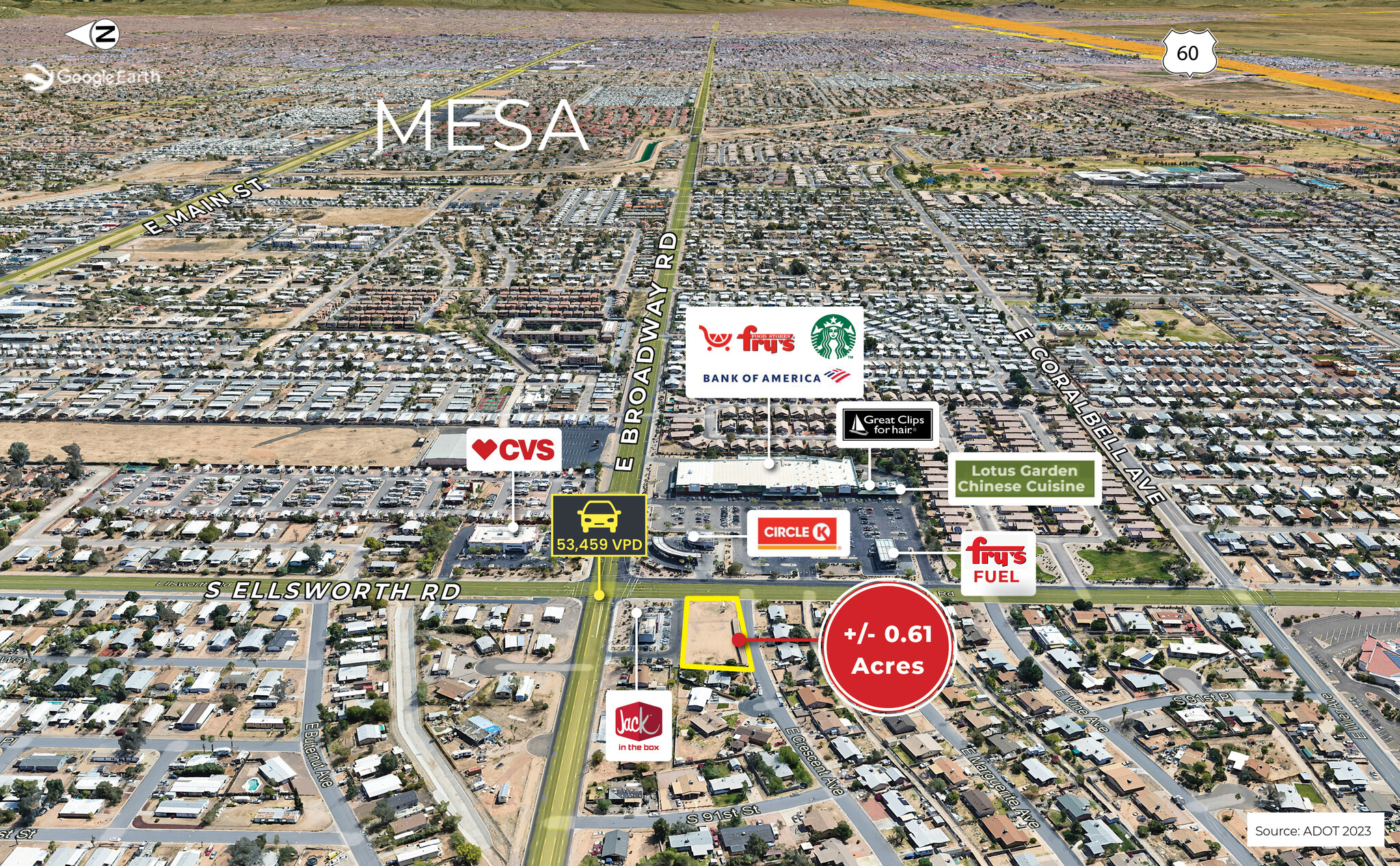 SWC Ellsworth & Broadway, Mesa, AZ for lease Aerial- Image 1 of 4