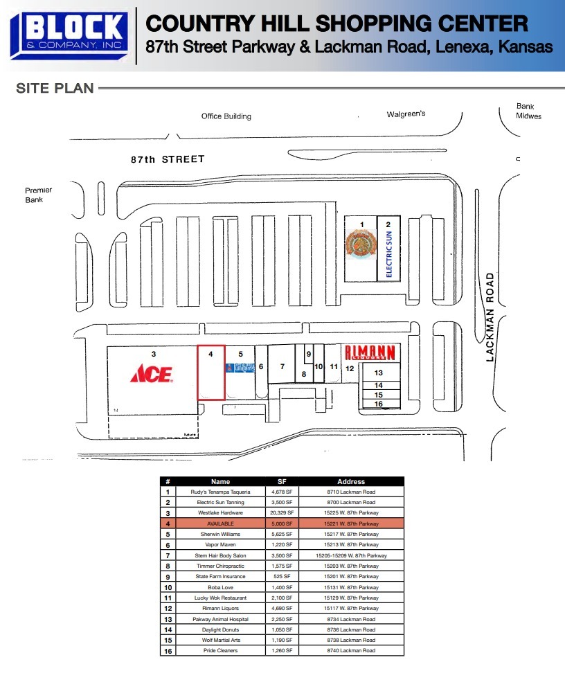 15225 W 87th St, Lenexa, KS for lease Site Plan- Image 1 of 1