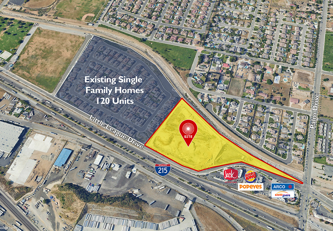 9.21 acres at Palm Avenue & I-215 on Little League Drive, San Bernardino, CA for sale Aerial- Image 1 of 6