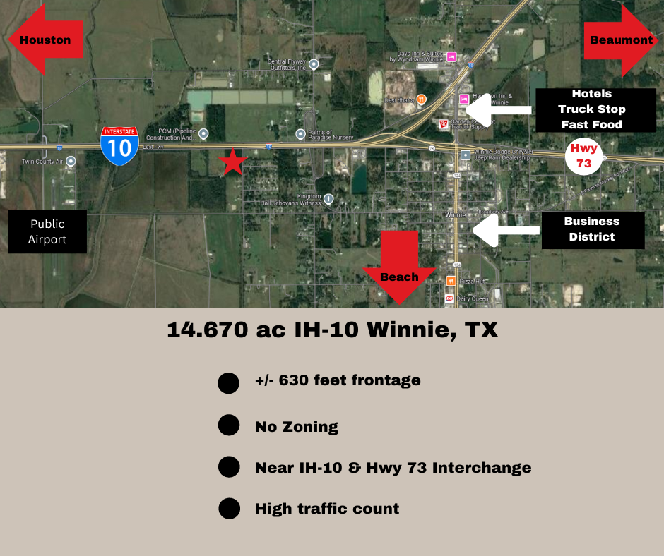 14.670ac IH-10, Winnie, TX for sale Aerial- Image 1 of 11