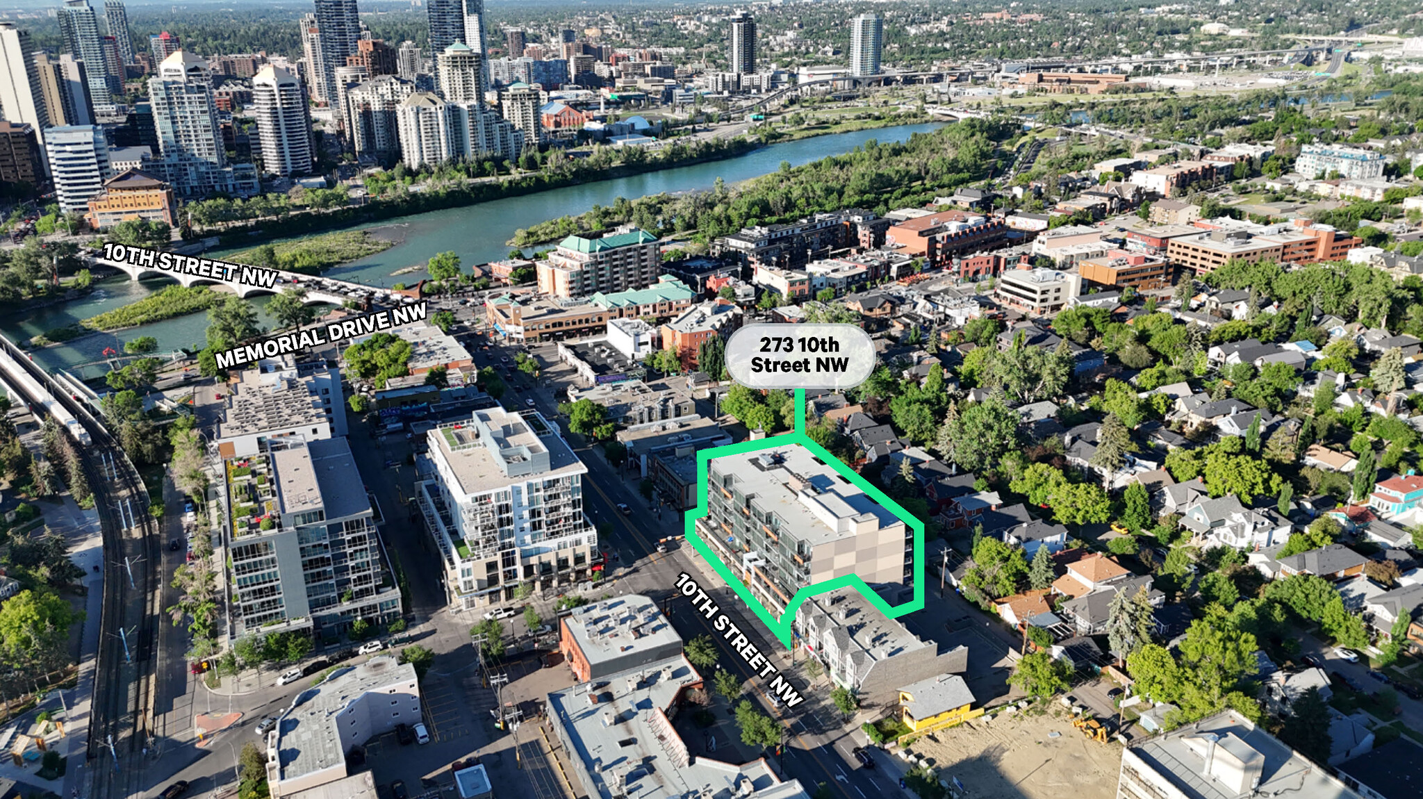 273 10 St NW, Calgary, AB for lease Aerial- Image 1 of 2