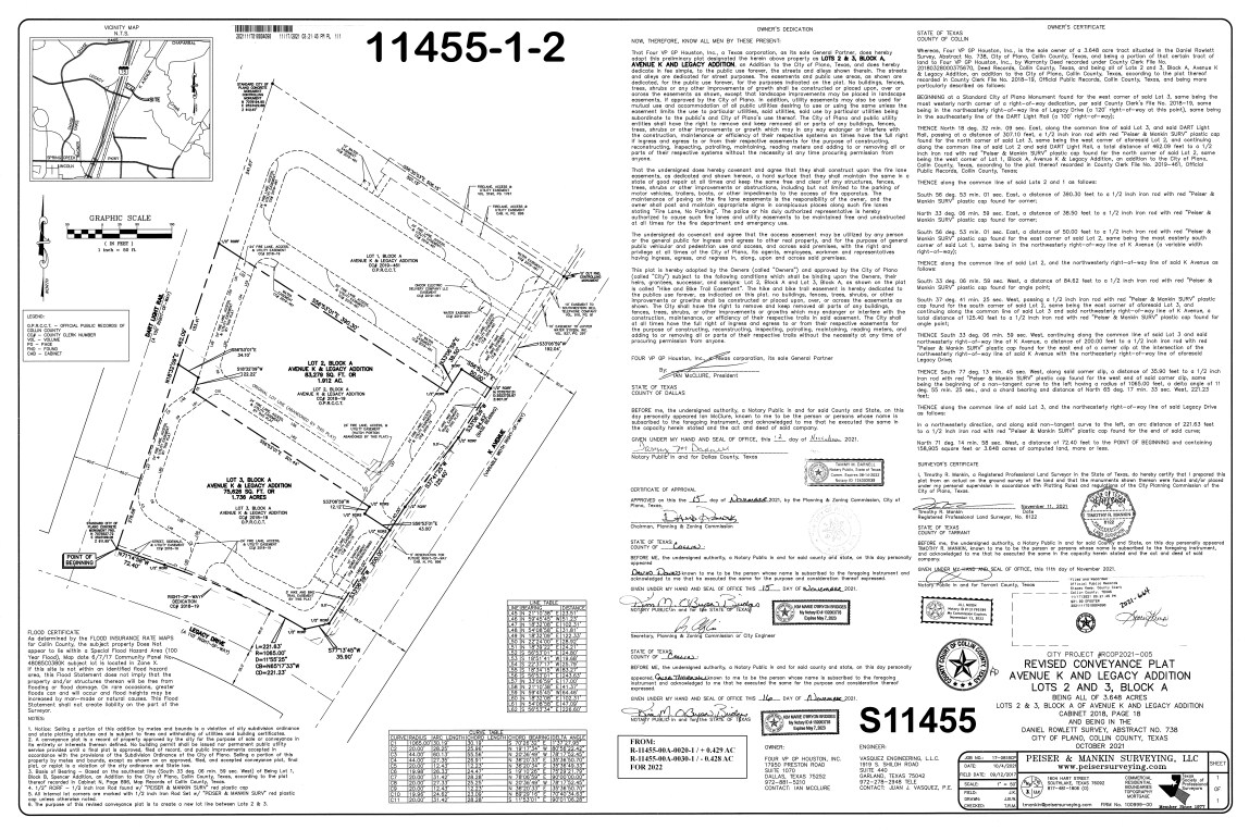 NEQ Legacy Dr & K Ave, Plano, TX for sale Plat Map- Image 1 of 2