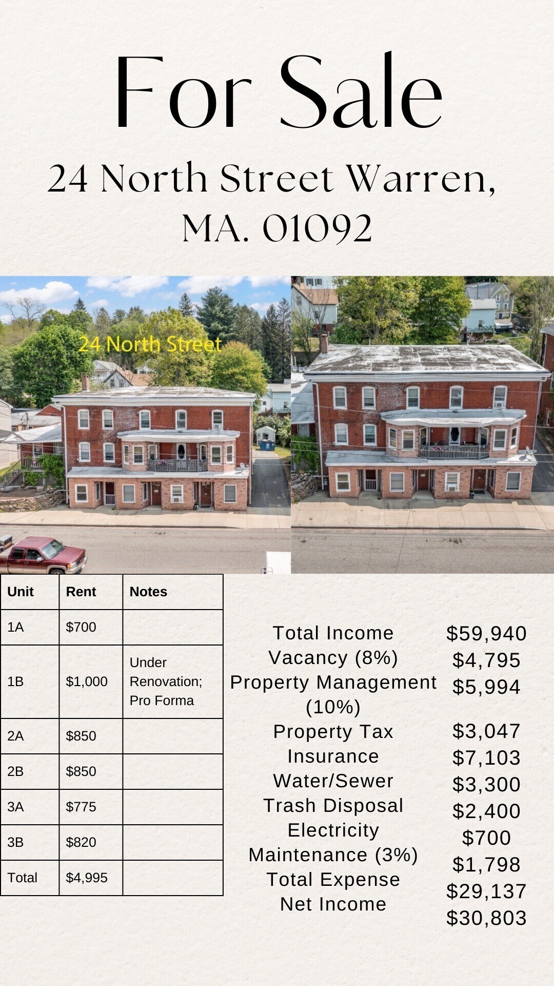 24 North St, West Warren, MA 01092 Multifamily for Sale