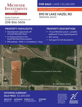 More details for 890 W Lake Hazel Rd, Meridian, ID - Land for Sale