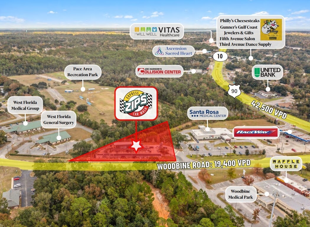 4254 Woodbine Rd, Pace, FL 32571 Zips Car Wash Pace, FL