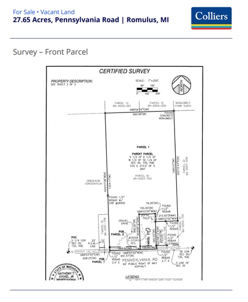 27.65 Acres, Pennsylvania Road, Romulus, MI for sale - Plat Map - Image 1 of 1