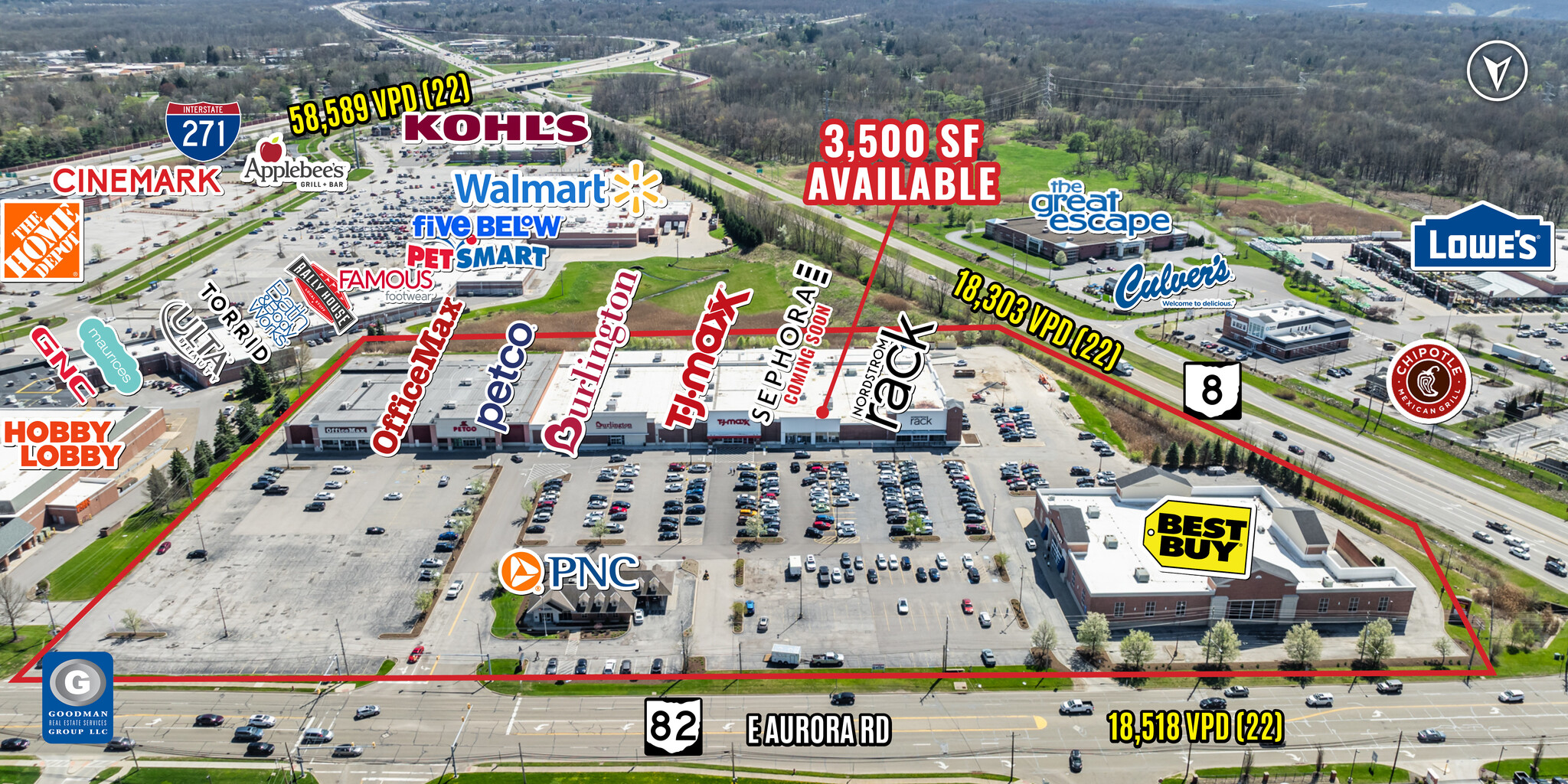 496-524 E Aurora Rd, Macedonia, OH for lease Aerial- Image 1 of 8