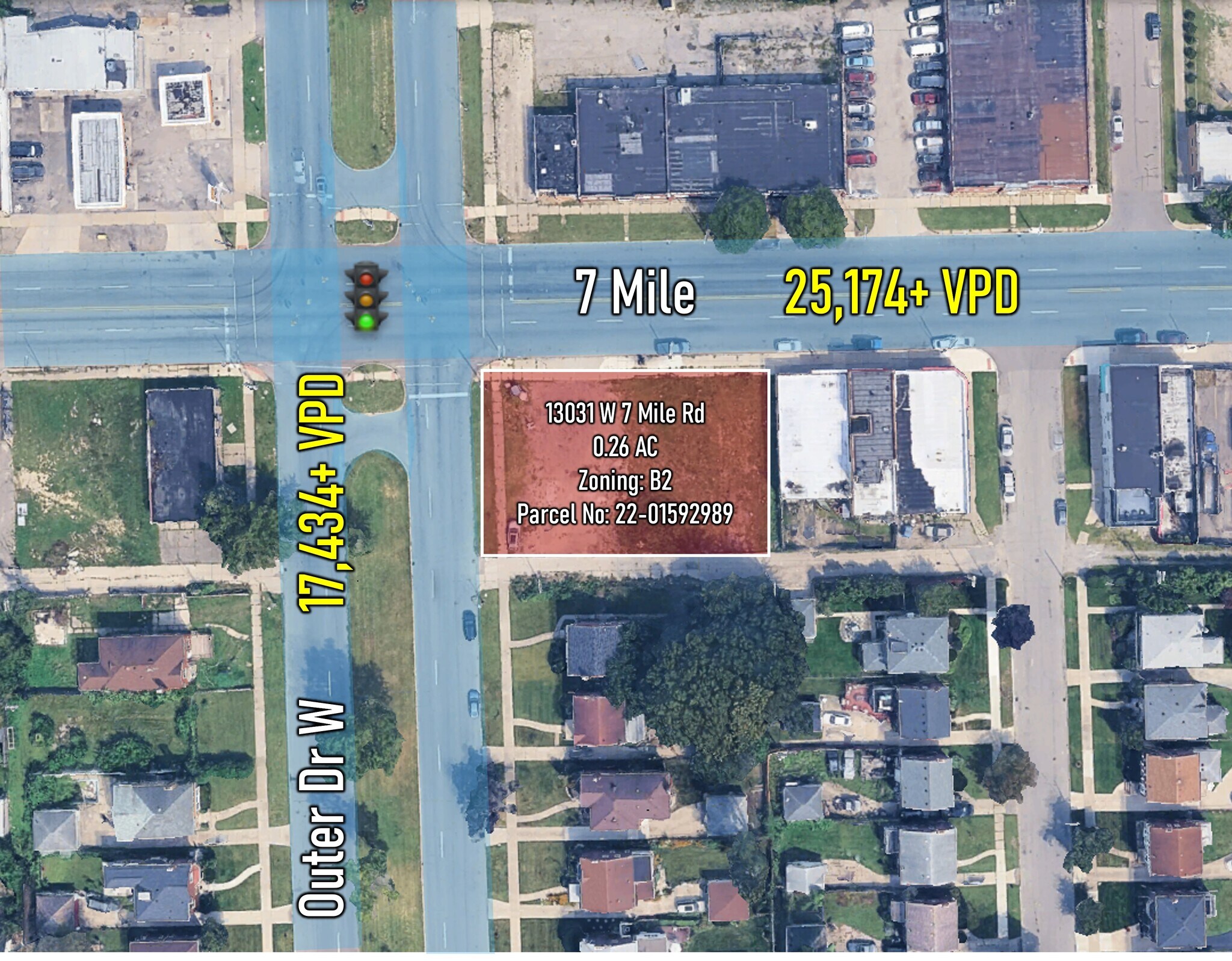 13031 W 7 Mile Rd, Detroit, MI for sale Aerial- Image 1 of 4