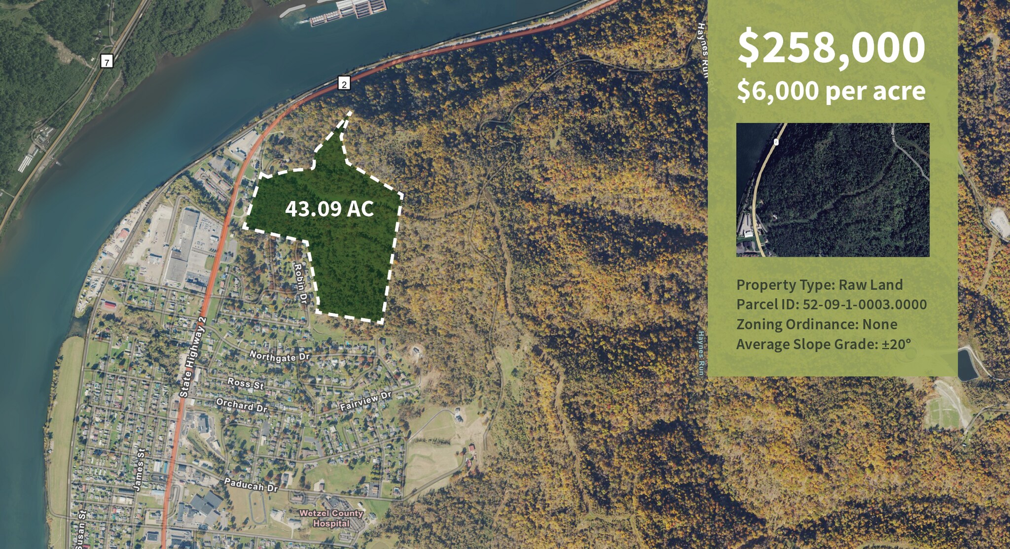State Route 2, New Martinsville, WV for sale Aerial- Image 1 of 5