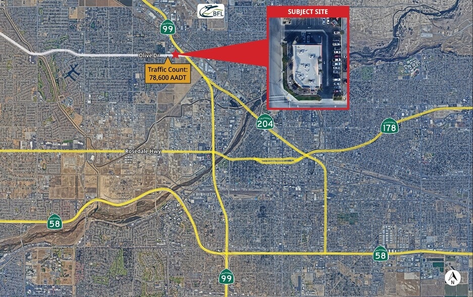 5210 Olive Dr, Bakersfield, CA for lease - Aerial - Image 3 of 9
