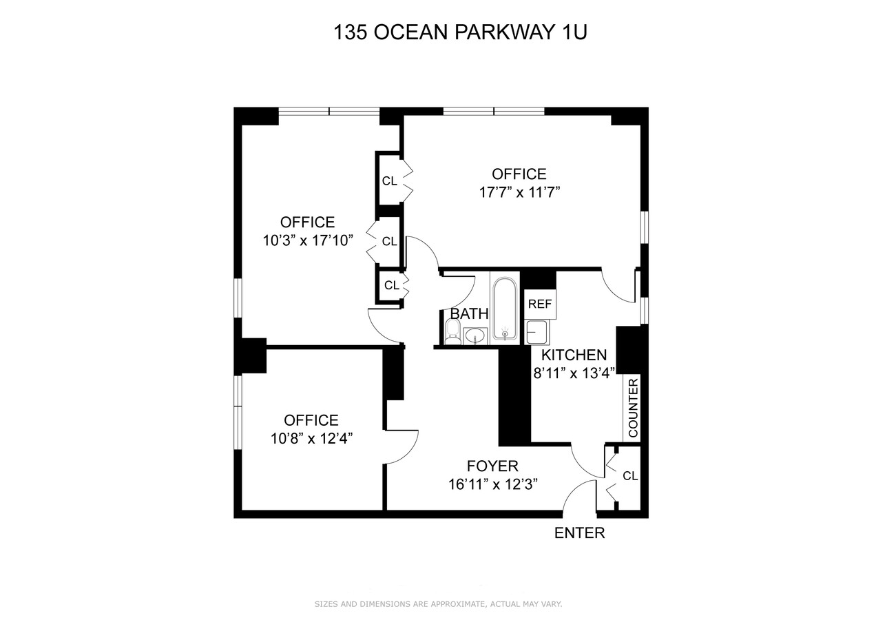 135 Ocean Pky, Brooklyn, NY 11218 - Unit 1U -  - Floor Plan - Image 1 of 1