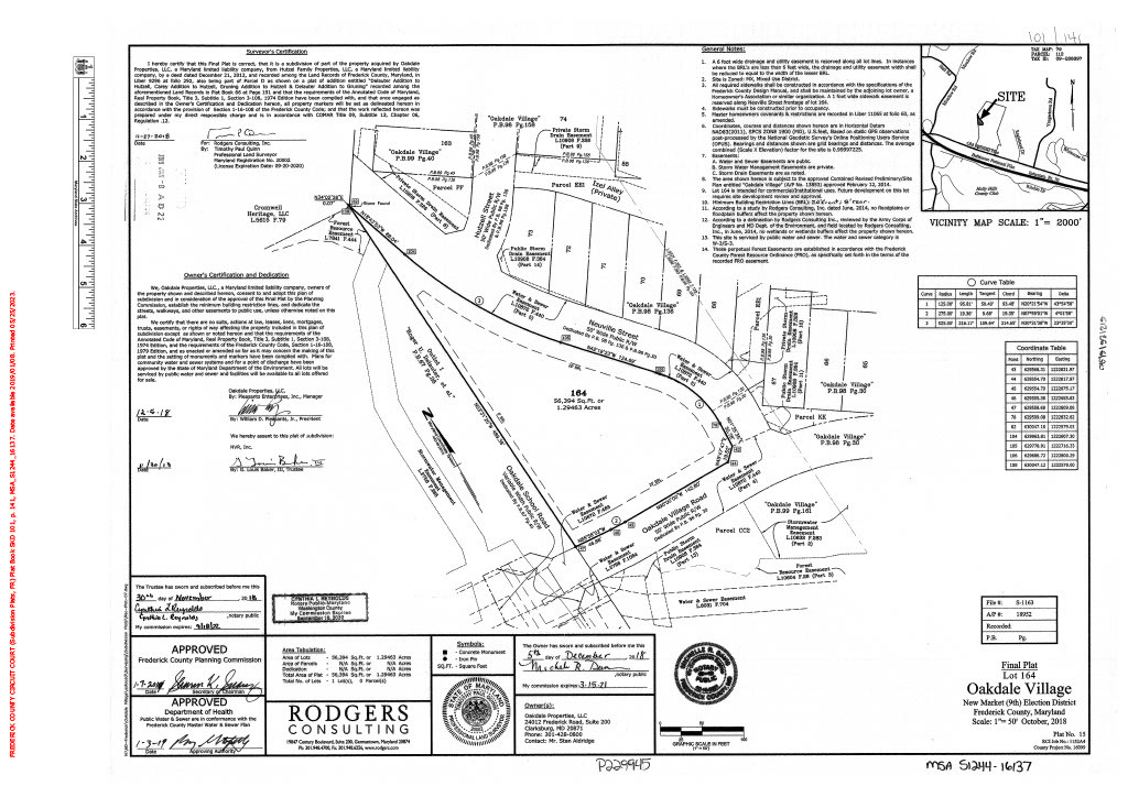 Lot 164 Oakdale Village Road & Neuville St, New Market, MD for sale Site Plan- Image 1 of 3