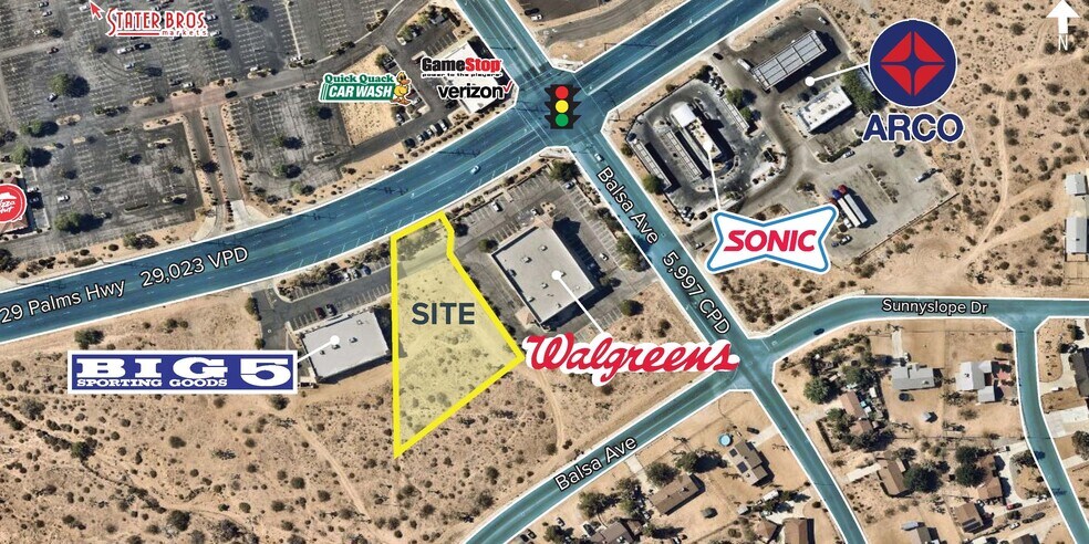 29 Palms Hwy (Hwy 62) & Balsa Ave, Yucca Valley, CA for sale - Aerial - Image 1 of 11